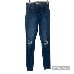 Levi's Mile High Super Skinny Jeans Size 26 Indigo Blue with Distressed Knees